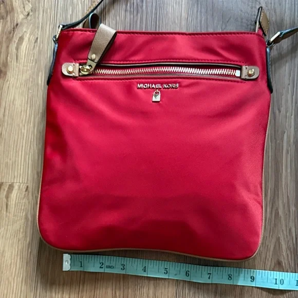Michael Kors Red Nylon Crossbody with Tan Strap - Picture 2 of 5
